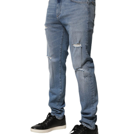 Dolce & Gabbana Blue Distressed Cotton Slim Men Denim Jeans