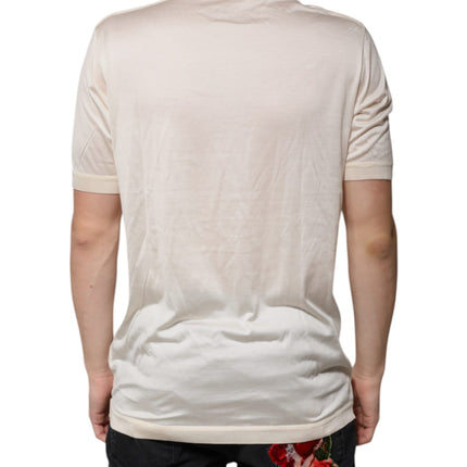 Dolce & Gabbana Off White Silk Henley Short Sleeves T-Shirt