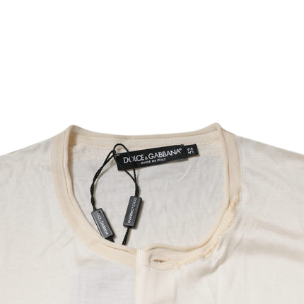 Dolce & Gabbana Off White Silk Henley Short Sleeves T-Shirt