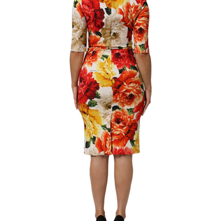Dolce & Gabbana Multicolor Floral Print Viscose Sheath Dress
