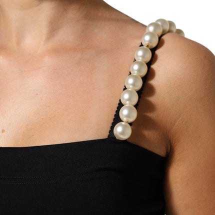 Dolce & Gabbana Black Faux Pearl Cotton Sheath Mini Dress