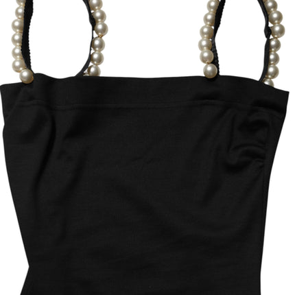 Dolce & Gabbana Black Faux Pearl Cotton Sheath Mini Dress