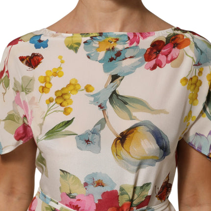 Dolce & Gabbana White Floral Print Silk Sheath LongGown Dress