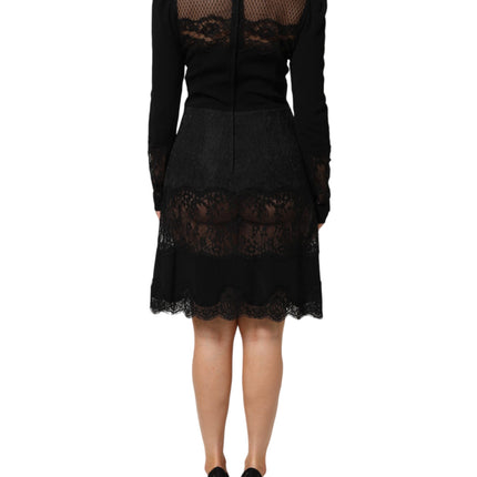 Dolce & Gabbana Black Floral Lace Trim Sheath A-line Dress
