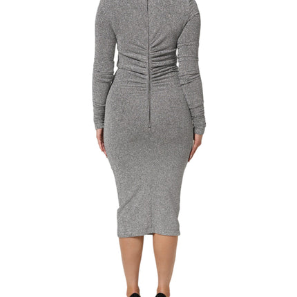 Dolce & Gabbana Gray Nylon Bodycon Sheath Long Sleeves Dress