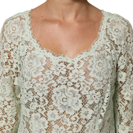 Dolce & Gabbana Mint Green Floral Lace Trim Midi Dress