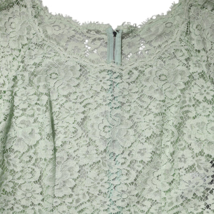Dolce & Gabbana Mint Green Floral Lace Trim Midi Dress
