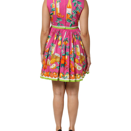 Dolce & Gabbana Pink Fruit Print A-line Mini Sleeveless Dress