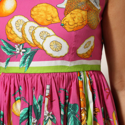 Dolce & Gabbana Pink Fruit Print A-line Mini Sleeveless Dress