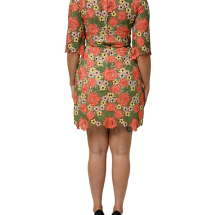 Dolce & Gabbana Multicolor Floral Embroidery Aline Mini Dress