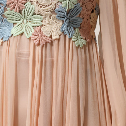 Dolce & Gabbana Pink Floral Embroidery Pleated A-line Dress