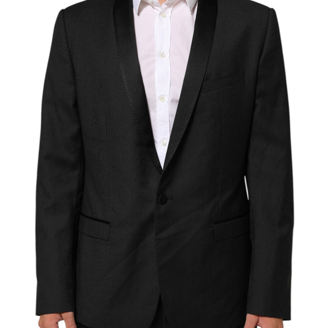 Dolce & Gabbana Black Wool GOLD 1 Button Suit Coat Blazer