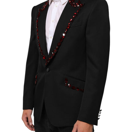 Dolce & Gabbana Black SICILIA Crystal Embellished Men Blazer