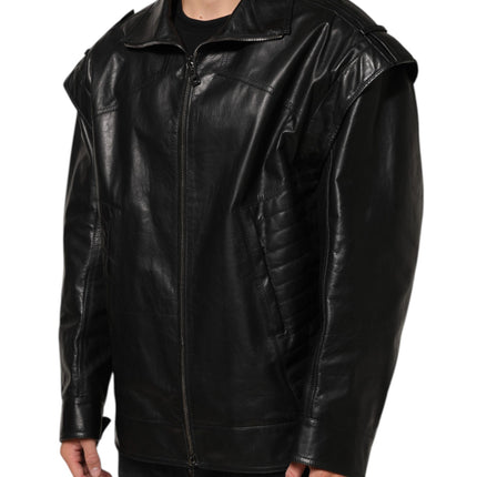 Dolce & Gabbana Black Leather Full Zip Biker Blouson Jacket