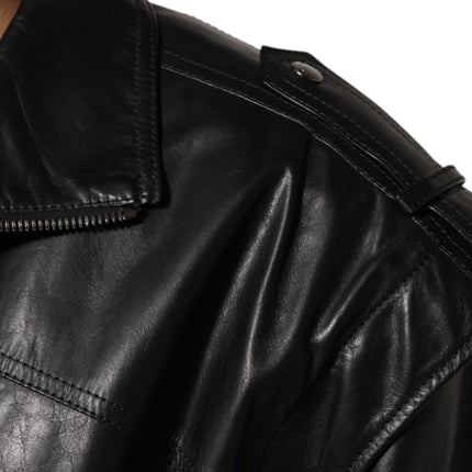 Dolce & Gabbana Black Leather Full Zip Biker Blouson Jacket