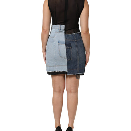 Dolce & Gabbana Blue Nylon Patchwork Denim Sheath Mini Dress