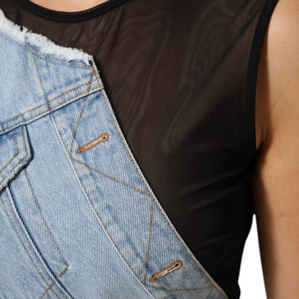Dolce & Gabbana Blue Nylon Patchwork Denim Sheath Mini Dress
