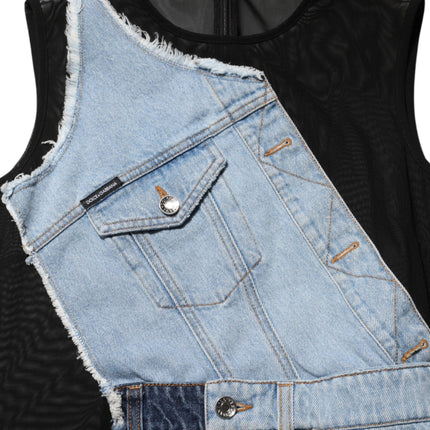 Dolce & Gabbana Blue Nylon Patchwork Denim Sheath Mini Dress