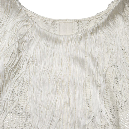 Dolce & Gabbana White Floral Lace Fringe Knee Length Dress