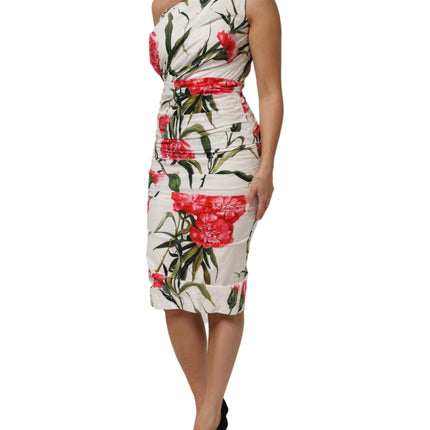 Dolce & Gabbana White Floral One Shoulder Sheath Dress