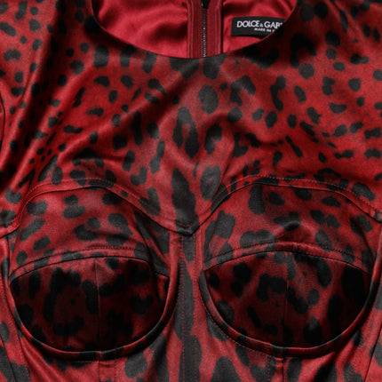 Dolce & Gabbana Red Leopard Sheath Long Sleeves Dress