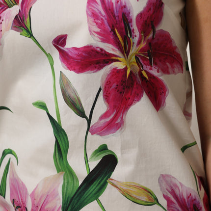 Dolce & Gabbana White Cotton Floral Sleeveless Mini Dress
