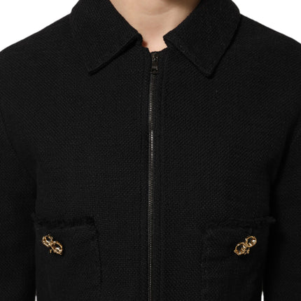 Dolce & Gabbana Black Cotton Full Zip Cropped Coat Jacket