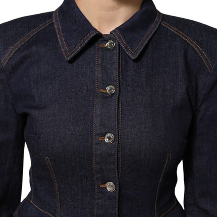 Dolce & Gabbana Dark Blue Cotton Collared Denim Coat Jacket