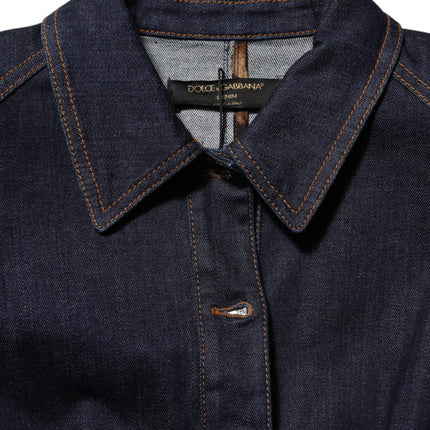 Dolce & Gabbana Dark Blue Cotton Collared Denim Coat Jacket