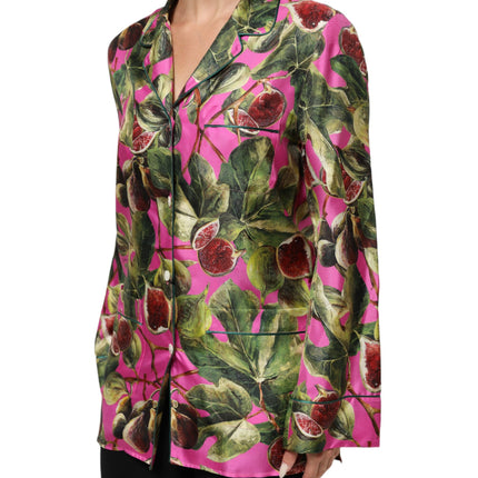 Dolce & Gabbana Hot Pink Fig Printed Silk Shirt Blouse Top