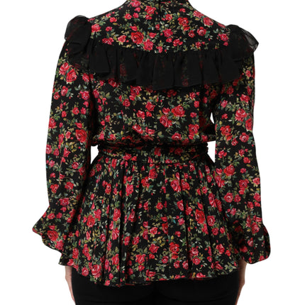 Dolce & Gabbana Black Floral Print Long Sleeve Blouse Top