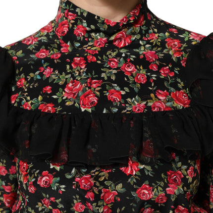 Dolce & Gabbana Black Floral Print Long Sleeve Blouse Top