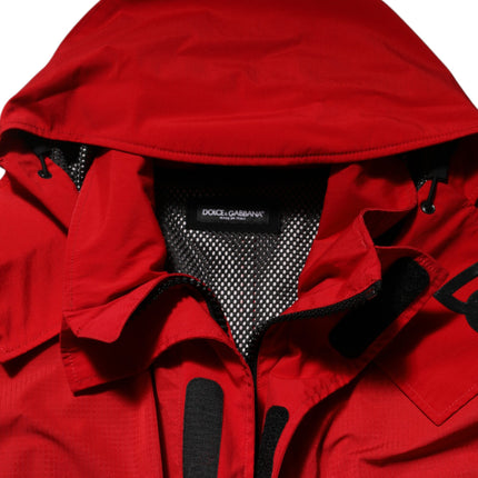 Dolce & Gabbana Red Nylon Hooded Men Full Zip Parka Jacket