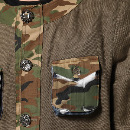 Dolce & Gabbana Brown Camouflage Linen Button Down Jacket