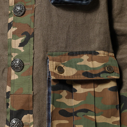 Dolce & Gabbana Brown Camouflage Linen Button Down Jacket