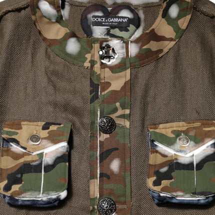 Dolce & Gabbana Brown Camouflage Linen Button Down Jacket