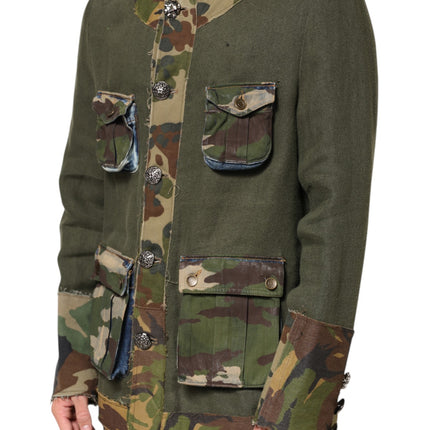 Dolce & Gabbana Brown Camouflage Linen Button Down Jacket