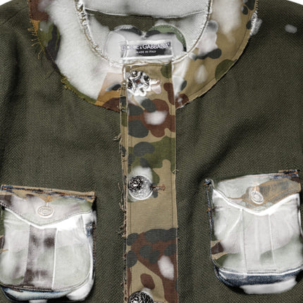 Dolce & Gabbana Brown Camouflage Linen Button Down Jacket