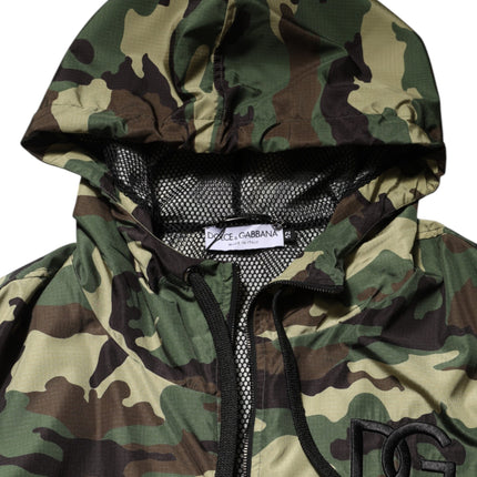 Dolce & Gabbana Green Camouflage Hooded Sweatshirt Jacket