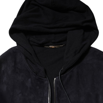 Dolce & Gabbana Black Leather Full Zip Hooded Blouson Jacket
