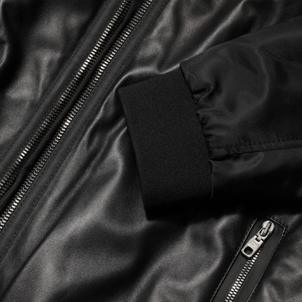 Dolce & Gabbana Black Leather Nylon FullZip Blouson Jacket