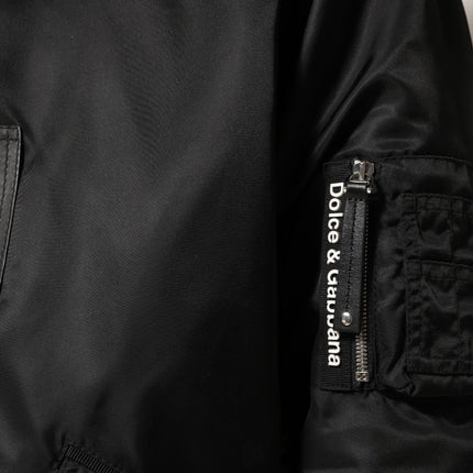 Dolce & Gabbana Black Cotton Hooded Full Zip Bomber Jacket