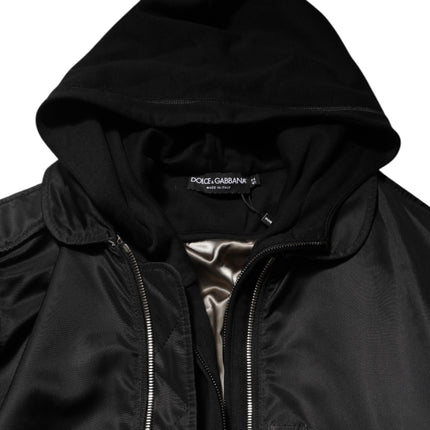 Dolce & Gabbana Black Cotton Hooded Full Zip Bomber Jacket