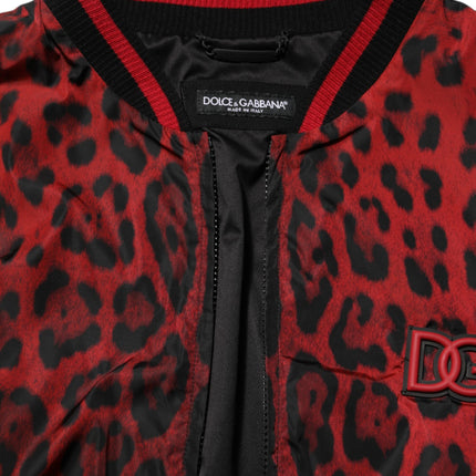Dolce & Gabbana Red Leopard Print Full Zip Bomber Men Jacket