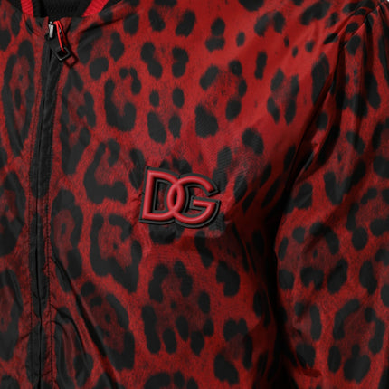 Dolce & Gabbana Red Leopard Print Full Zip Bomber Men Jacket