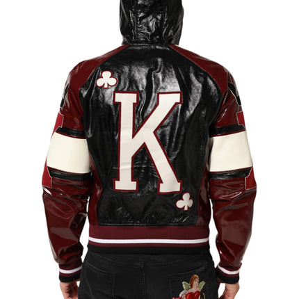 Dolce & Gabbana Multicolor Hooded Leather DG King Men Biker Jacket