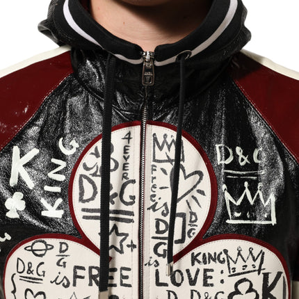 Dolce & Gabbana Multicolor Hooded Leather DG King Men Biker Jacket