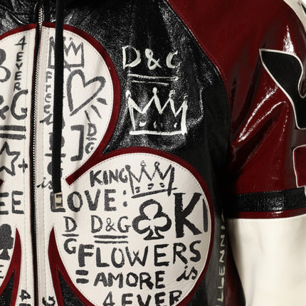 Dolce & Gabbana Multicolor Hooded Leather DG King Men Biker Jacket
