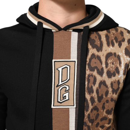Dolce & Gabbana Black Leopard Logo Hooded Sweatshirt Sweater