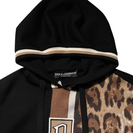 Dolce & Gabbana Black Leopard Logo Hooded Sweatshirt Sweater